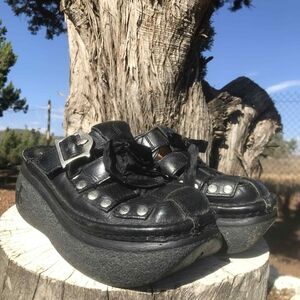 90s Vintage London Underground Black Platfrom Shoes Womens Size 6